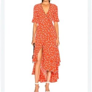 GANNI size 38 red floral wrap dress